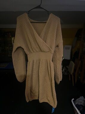 Cupshe Beige Knit Wrap Sweater Dress